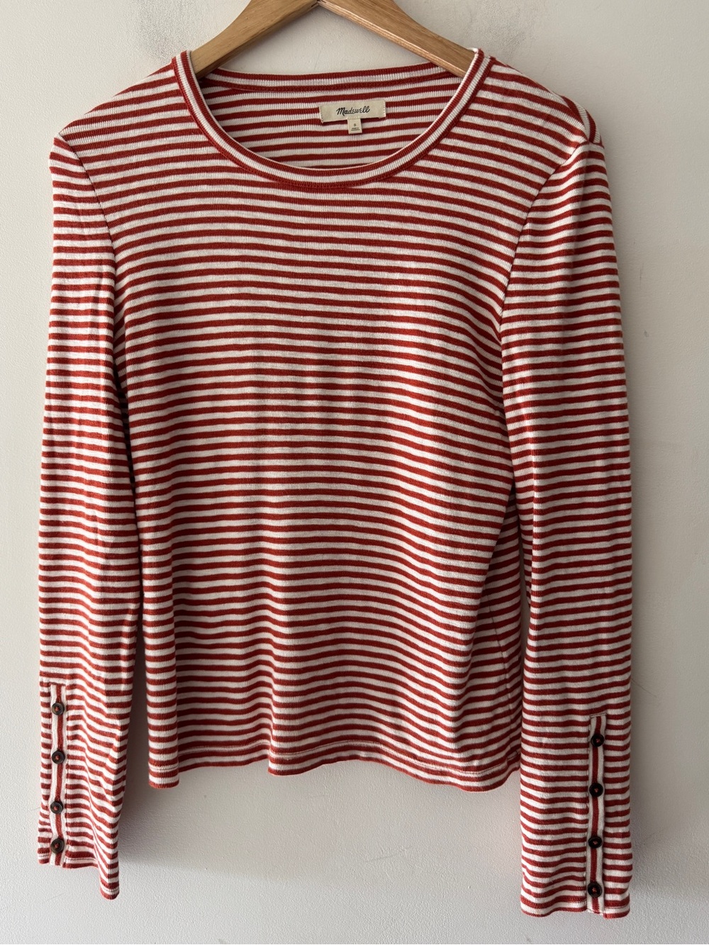 Madewell Stripe Long Sleeve Knit Top Button Detail Sleeve